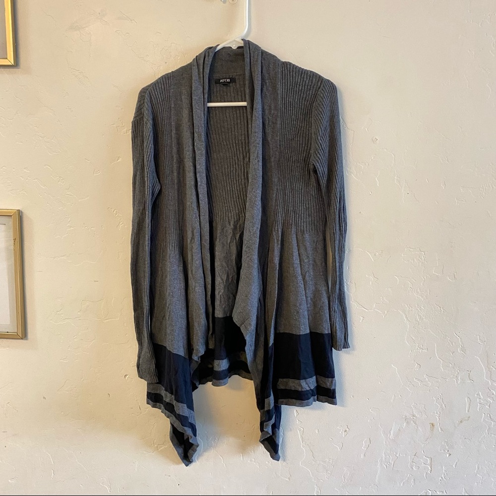 Apt. 9 Black & Gray Striped Ribbed Open Front Cardigan Small